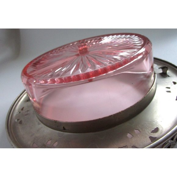 VTG Pink Depression GLASS Divided DISH W/HANDLE Candy/NUT FARBERWARE Silver Rim - Picture 15 of 16